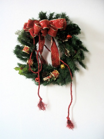 red Christmas decorations for front door, foyer & stairwell